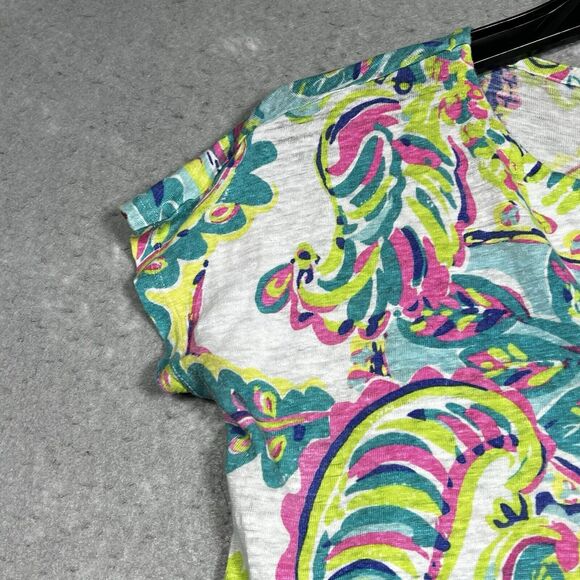 Lilly Pulitzer Shirt Womens Size XXS Blue, Green, Pink, Turquoise & White Linen - Picture 3 of 11